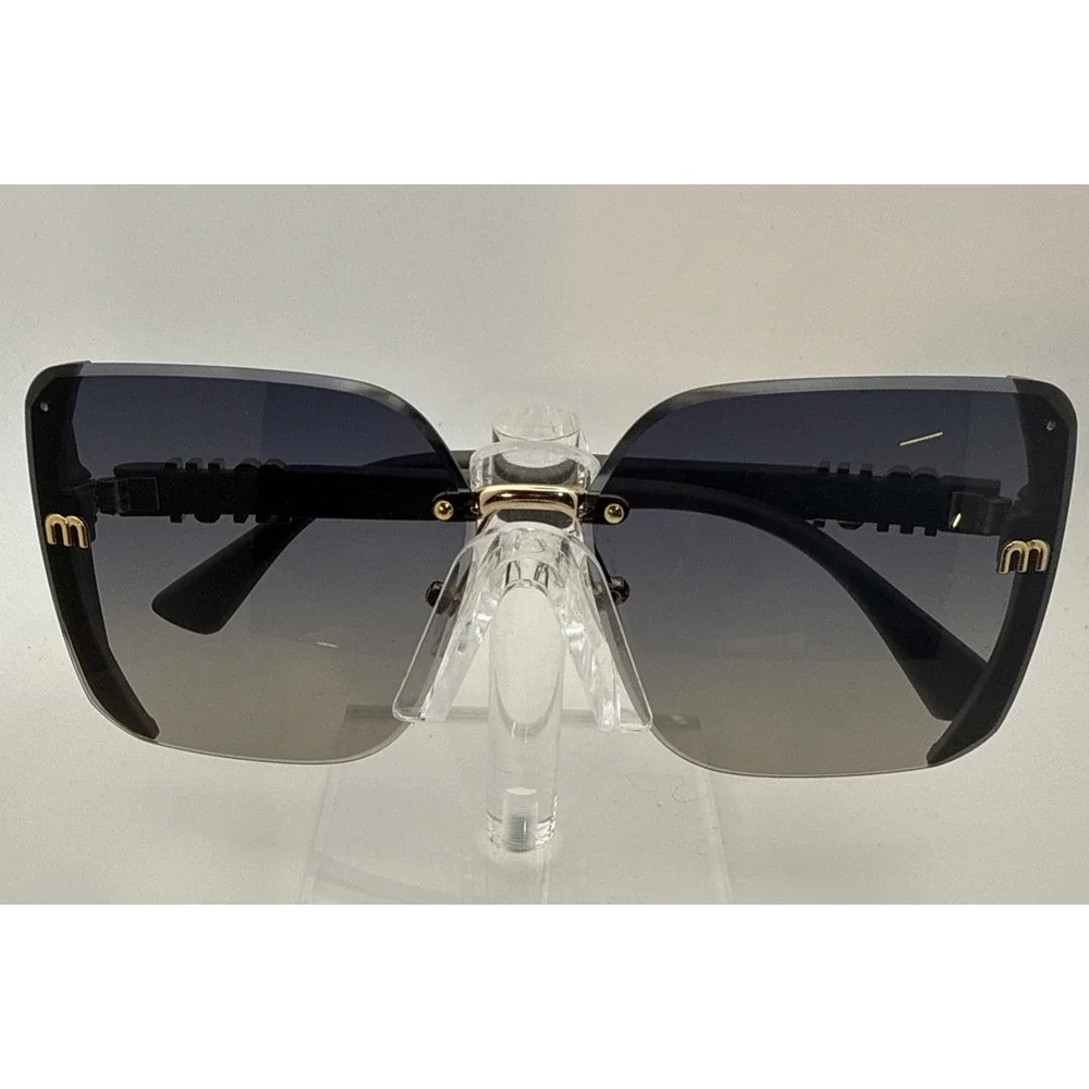 Miu Miu Aube Authentic Womens Sunglasses Black frameless Gold trim Gradient Lens